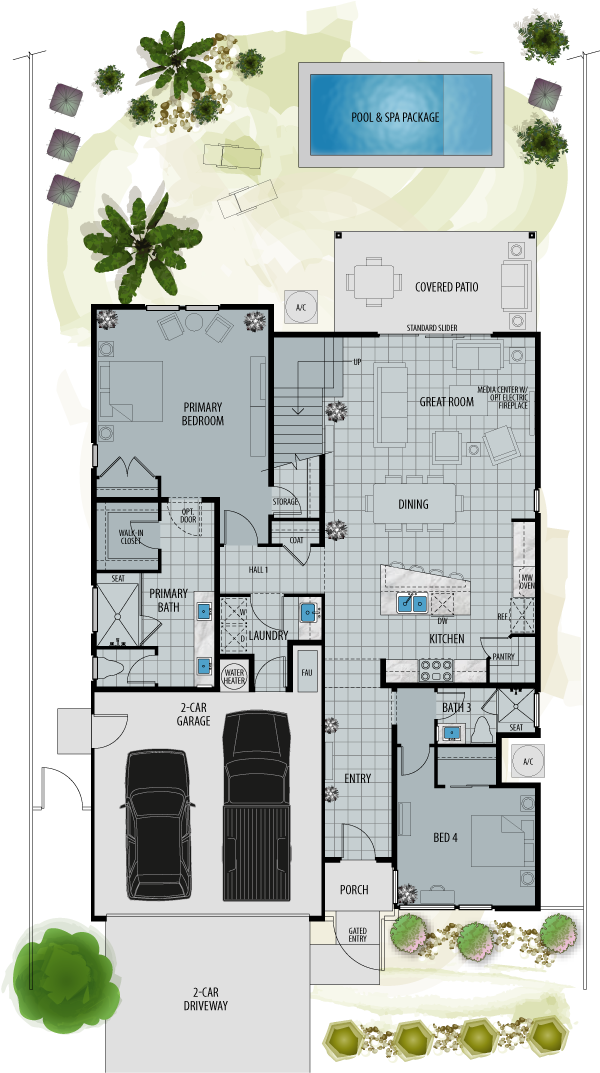  artist rendering of the first floor plan for plan three.