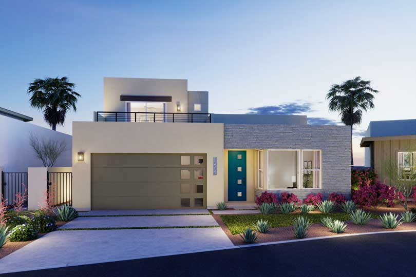 artist's rendering of backyard and pool plan 3A-Desert Modern Volare.